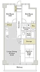 アーバンパーク三ツ池公園S 6階3LDKの間取り