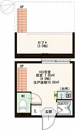 ハーモニーテラス矢向 2階ワンルームの間取り