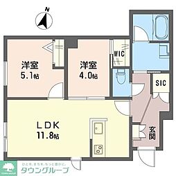 フルール 1階2LDKの間取り