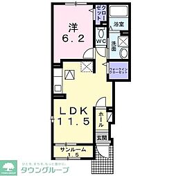 ヴィルコメン 1階1LDKの間取り