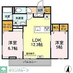 D'Bless川崎 East 2LDKの間取図画像