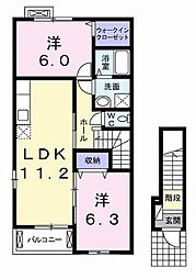 カーサ・ヴェルデ 2LDKの間取図画像