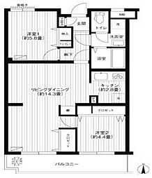 リテラス武蔵中原 4階2LDKの間取り