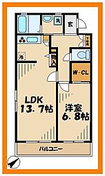 エスティーアールII 1階1LDKの間取り