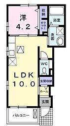 サンフラット 1階1LDKの間取り