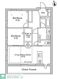 川崎市多摩区登戸マンション 2LDKの間取図画像