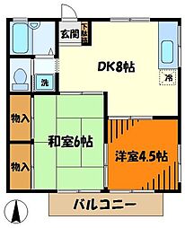 ベルヴィルハイツ 2DKの間取図画像