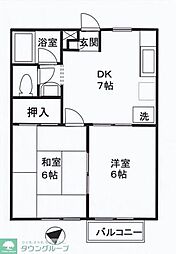 コーポセントヴァレイB 2DKの間取図画像