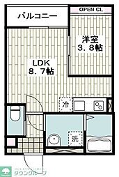 JR東海道本線 平塚駅 徒歩9分の賃貸アパート 1階1LDKの間取り
