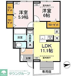小田急小田原線 渋沢駅 徒歩15分の賃貸アパート 1階2LDKの間取り