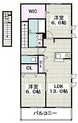 アフェクティオB 2階2LDKの間取り