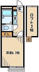 JR武蔵野線 東所沢駅 徒歩18分の賃貸アパート 2階1Kの間取り