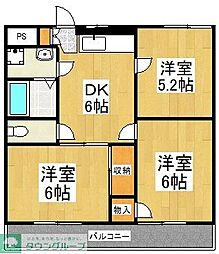 西武多摩湖線 武蔵大和駅 徒歩7分の賃貸マンション 2階3DKの間取り