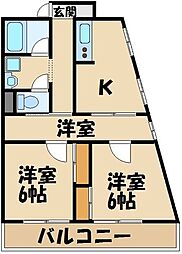 Ｓａｙａｍａ　Ｆｌａｔ 2階2DKの間取り