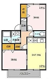 東武東上線 川越駅 徒歩10分の賃貸アパート 1階2DKの間取り