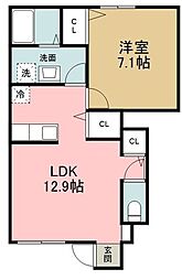 西武新宿線 小平駅 徒歩18分の賃貸アパート 1階1LDKの間取り