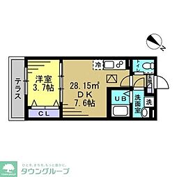 東武東上線 上福岡駅 徒歩11分の賃貸アパート 1階1DKの間取り