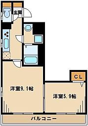 リブリ・ディエス参番館 4階2Kの間取り