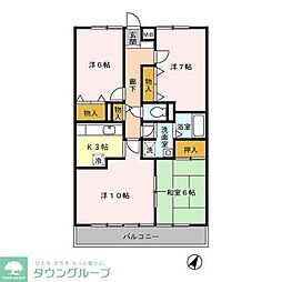 西武新宿線 東村山駅 徒歩23分の賃貸マンション 3階4Kの間取り