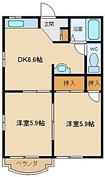 西武多摩湖線 武蔵大和駅 徒歩9分の賃貸アパート 2階2DKの間取り