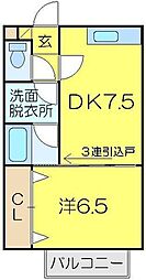 コンフォートIII 1階1DKの間取り