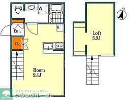 西武新宿線 所沢駅 徒歩9分の賃貸アパート 2階ワンルームの間取り