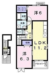 カーサ・レガーロI 2階2LDKの間取り