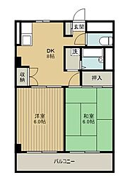 Ｐｅｒｓｉｍｍｏｎ　Ｈｏｕｓｅ 1階2DKの間取り
