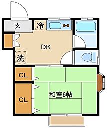 ガーデンハイム 1階1DKの間取り