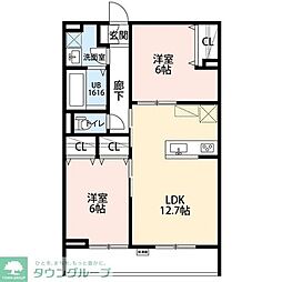 La　Libeｌｌule　二本榎 2階2LDKの間取り