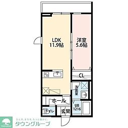 La　Libeｌｌule　二本榎 2階1LDKの間取り