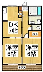 西武池袋線 西所沢駅 徒歩10分の賃貸アパート 1階2DKの間取り