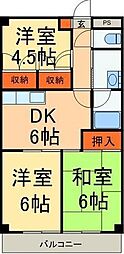 南住吉ハイツ 2階3DKの間取り