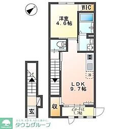オアシス久米 2階1LDKの間取り