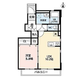 デュラカーサ　小山 1階1LDKの間取り