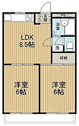 富士見パークマンション 2DKの間取図画像