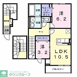 清瀬市旭が丘6丁目アパート 2LDKの間取図画像