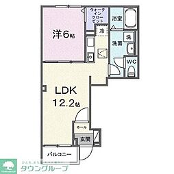 清瀬市旭が丘6丁目アパート 1LDKの間取図画像