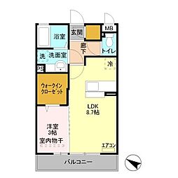 カルチェB 1LDKの間取図画像