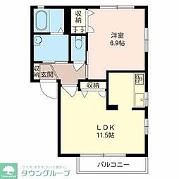 オークヴィラB 1LDKの間取図画像
