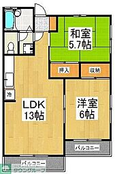 プレタ・メゾン小山 2LDKの間取図画像