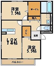 リビングタウン鍵山A 2LDKの間取図画像