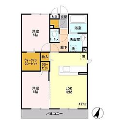 ポッソヴィラージュ1 2LDKの間取図画像