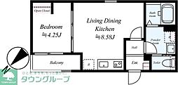 川越市野田町2丁目アパート 1LDKの間取図画像