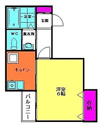 シャルマン 1Kの間取図画像