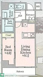 ティモーネ押上ノルド 3階1LDKの間取り