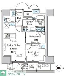 パークアクシス入谷 6階2LDKの間取り