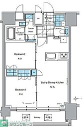ルフォンプログレ田原町 12階2LDKの間取り