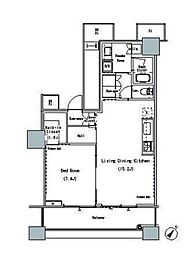 都営大江戸線 勝どき駅 徒歩5分の賃貸マンション 6階1LDKの間取り