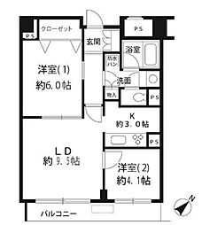 ルシマン月島 12階2LDKの間取り